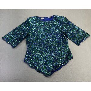 Vintage Praise Hymn Fashions Sequin Blouse S Top Women's Silk Evening Scalloped